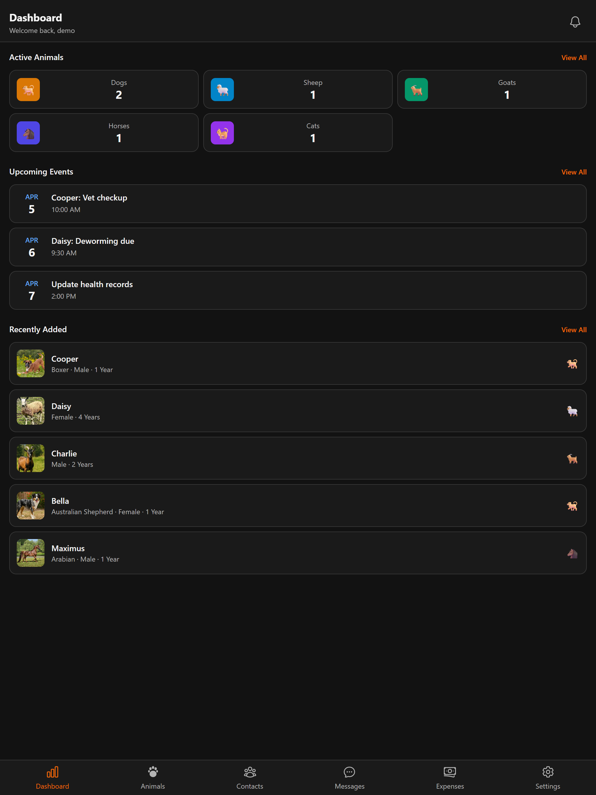 BreederHQ Mobile Companion dashboard on iPad, dark theme